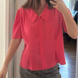 Pink Short Sleeved Button Down Vintage Women's Top